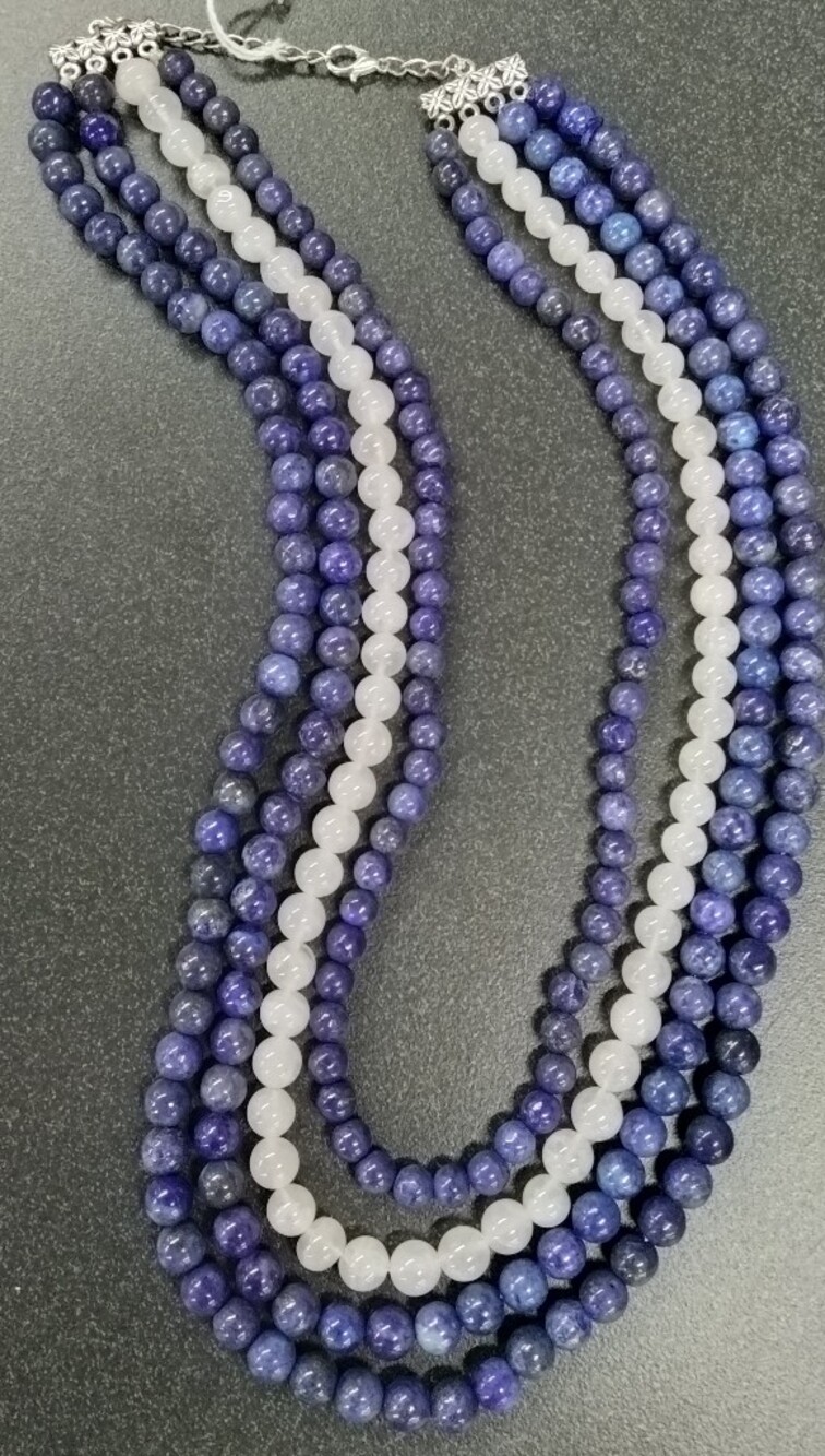 4-Strand Lazuli Lapis & Lite Rose Quartz Beaded Necklace - 737cts